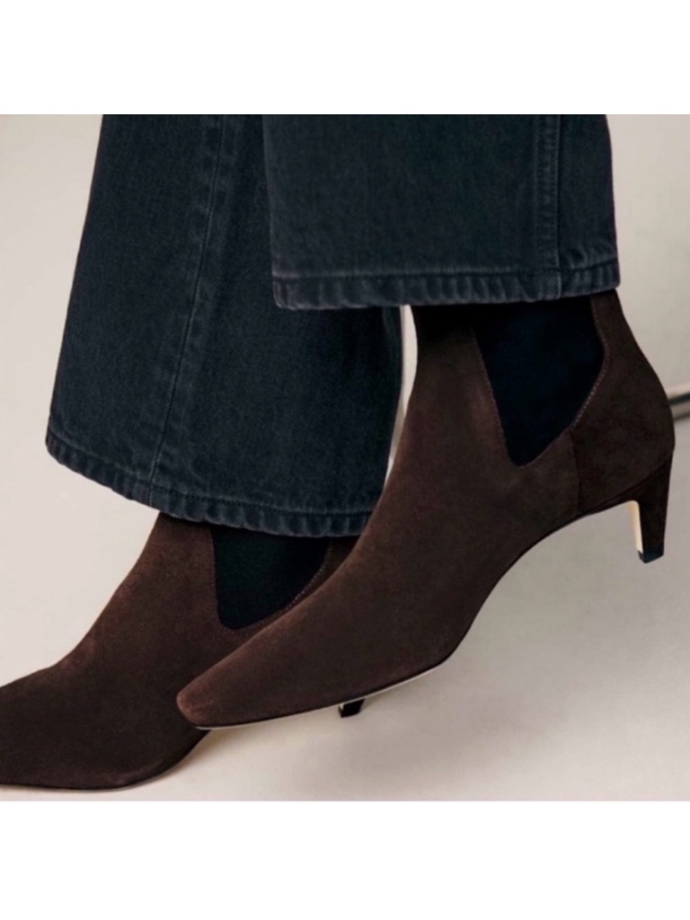 Reformation Roberta Brown Suede Pointed-Toe Kitten Heel Ankle Boots